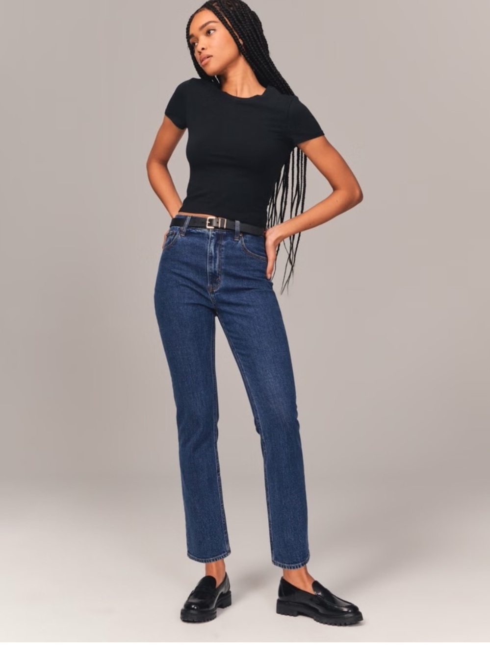 ABERCROMBIE Classic High-Rise Straight Leg Jeans - Dark Blue X-SHORT length